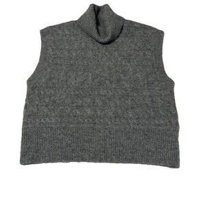 Old Navy Women Medium Gray Cable Knit Turtleneck Sweater Vest Minimalist Peppy